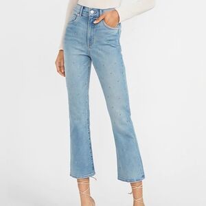 Express Cropped Flare High Rise Embellished Dot Rhinestone Ankle Jean - Size 2